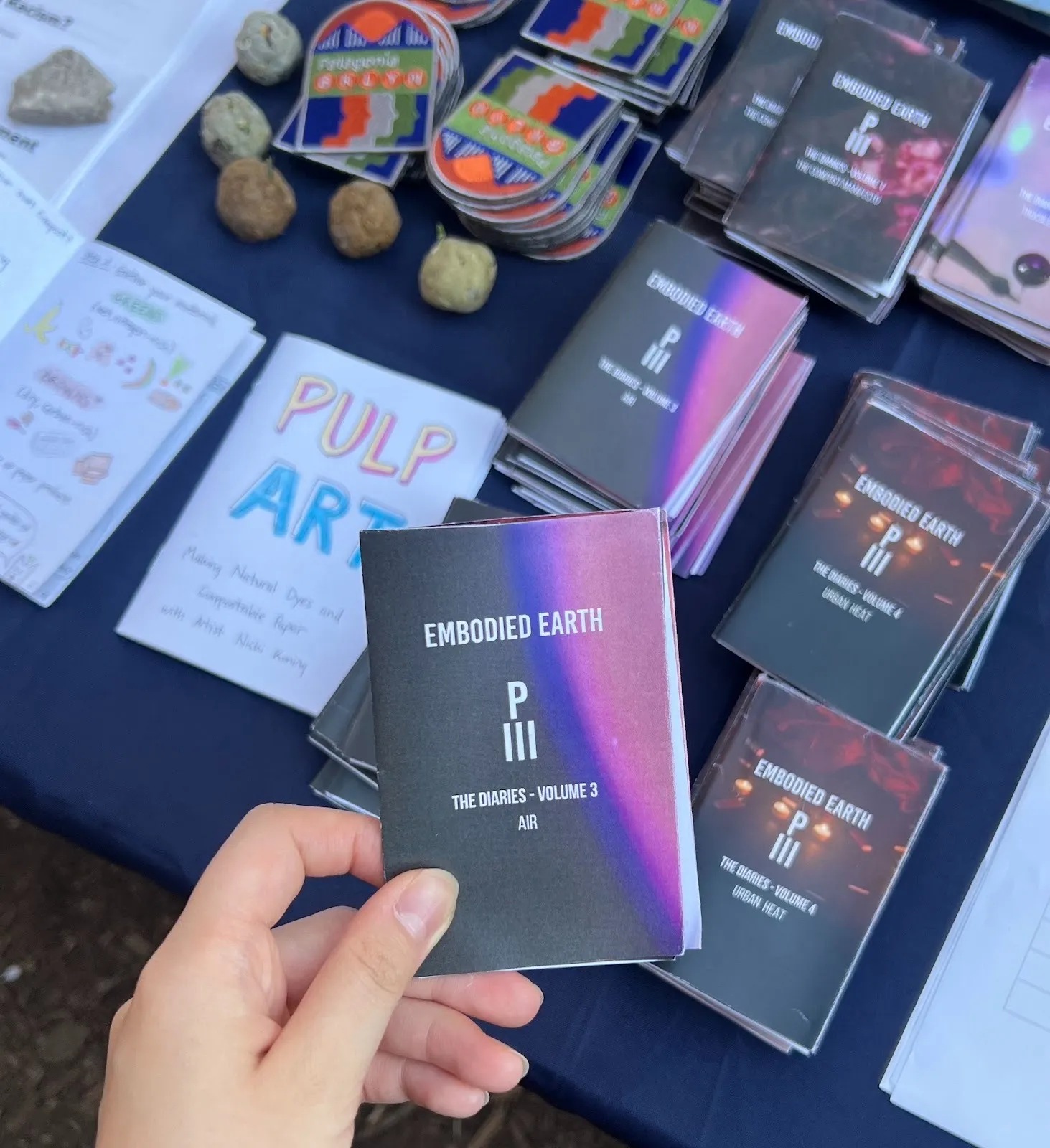 Information booklet self-made and binded about sustainability and performance at garden of voices, frank white memorial garden, collaboration between project iii and embodied earth, interview with nicole jackson and kasey broekema.