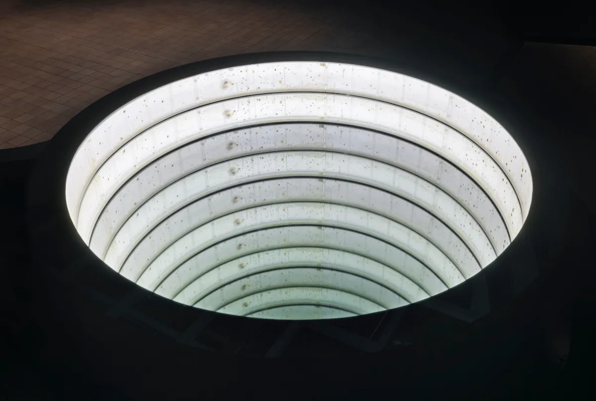 Luminous circular installation, with blue LED lights, another you by Anicka Yi solo exhibition, there exists another evolution but in this one, leeum museum of art, seoul, review by Aidan Chisholm.