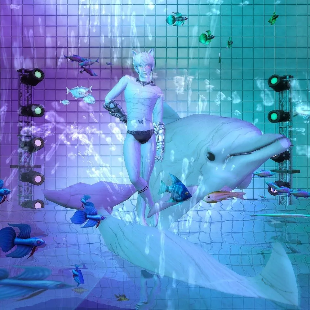 Federica Di Pietrantonio, Fontana delle Naiadi / posing with fish and dolphins, ten gates into the future in Rome, Italy by Spazio Taverna.