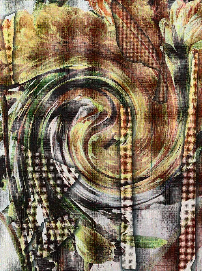 Asher Liftin, Yellow Dahlia acrylic on canvas painting with algorithmic impressionism.