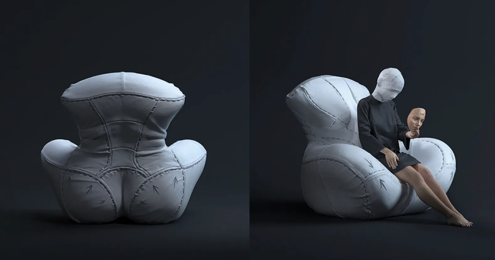 NAGABABA chair design by Mariusz Warsinski, plastic surgery, feminism and female bodies, promotional poster advertisement materials