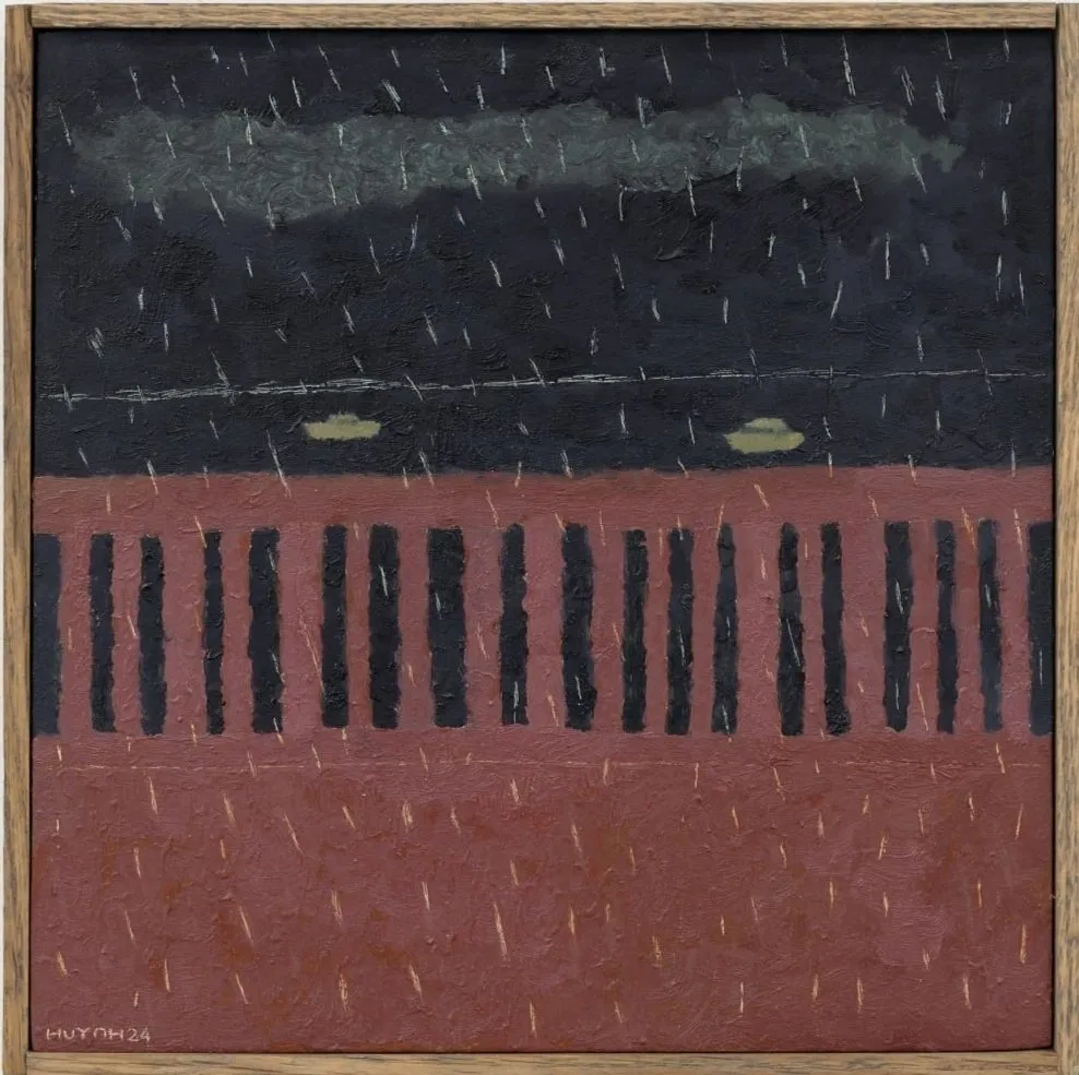 Tony Huynh, oil painting, Scroll NYC gallery exhibition, small-scale summer memories and dreams, rain at the pier