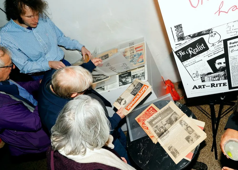 Writer and historian Stephen Watson at the launch event for documentary project artifacts, video interview series preserving underground culture, non-profit, interview with Colleen Rodgers.