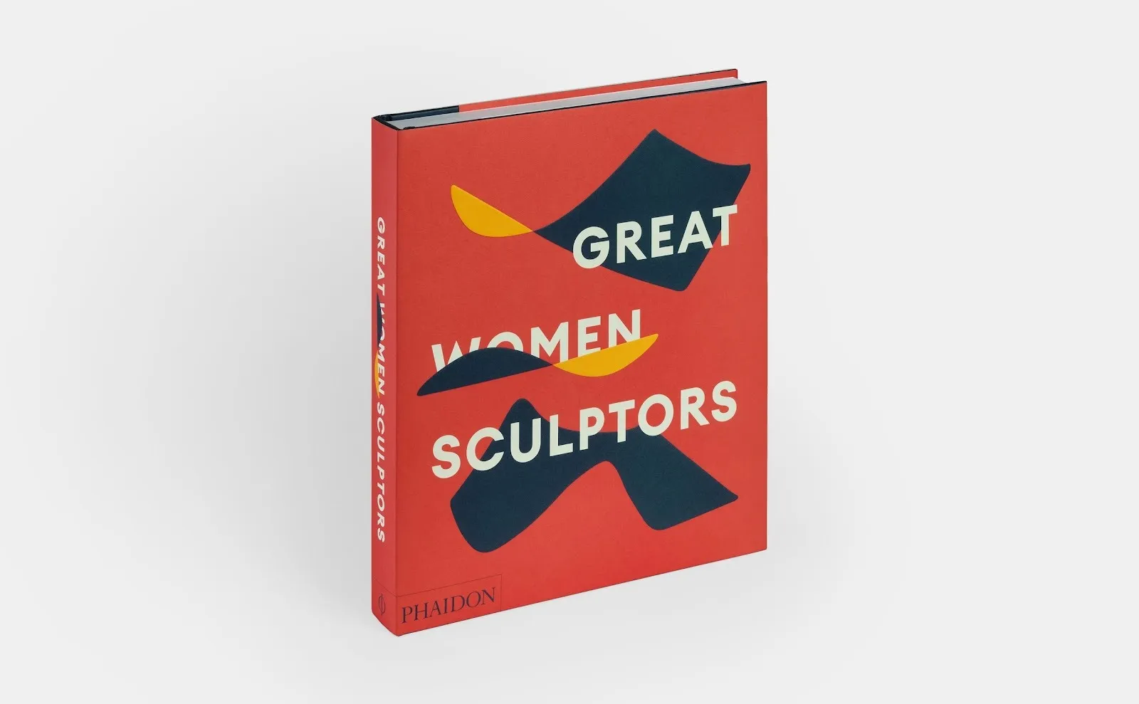 Red catalog book with title great women sculptors, geometric cover design, phaidon press feminist book featuring anina major.