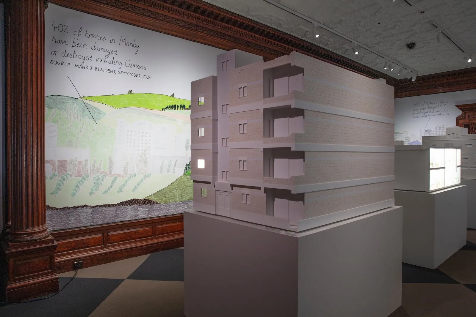 Room size Museum insulation was the model apartment architecture in white drywall, patterns of life by Mona chalabi and situ research in making home, Smithsonian design try on you at Cooper Hewitt Museum.