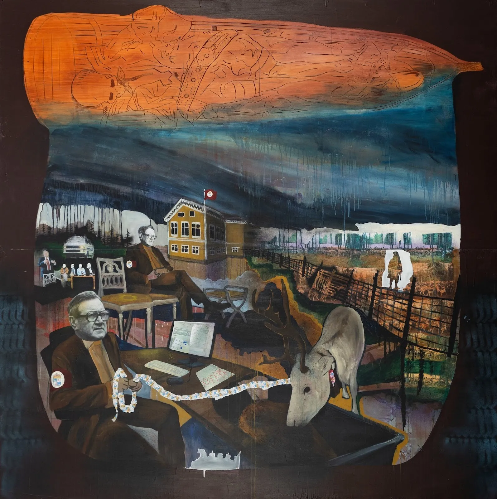 Anders Sunna, The Corrupt Marshes in the North, 2024. Mixed media on board, courtesy of larkin durey.