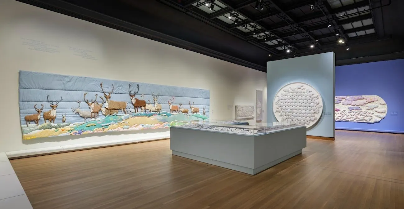 Exhibition view of canadian artist joyce wieland heart on retrospective at the national gallery of canada, mmfa.