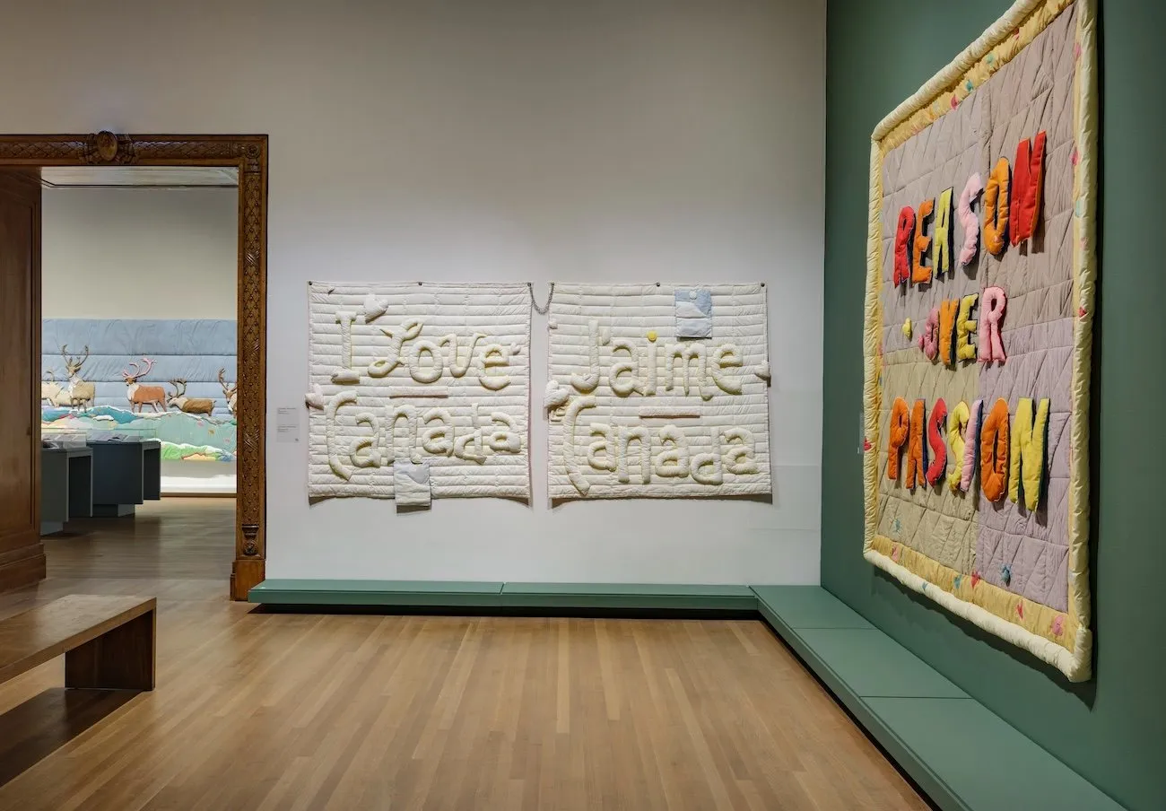 Exhibition view of canadian artist joyce wieland heart on retrospective at the national gallery of canada, mmfa.