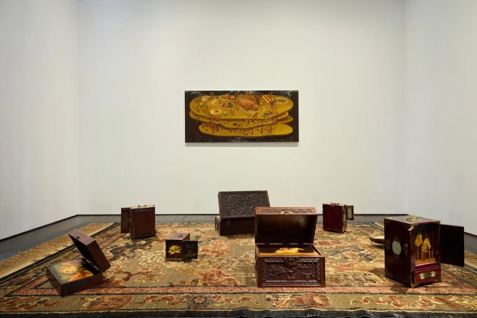 Installation view of Dominique Fung: Beneath the Golden Canopy. Courtesy of the artist and MASSIMODECARLO.