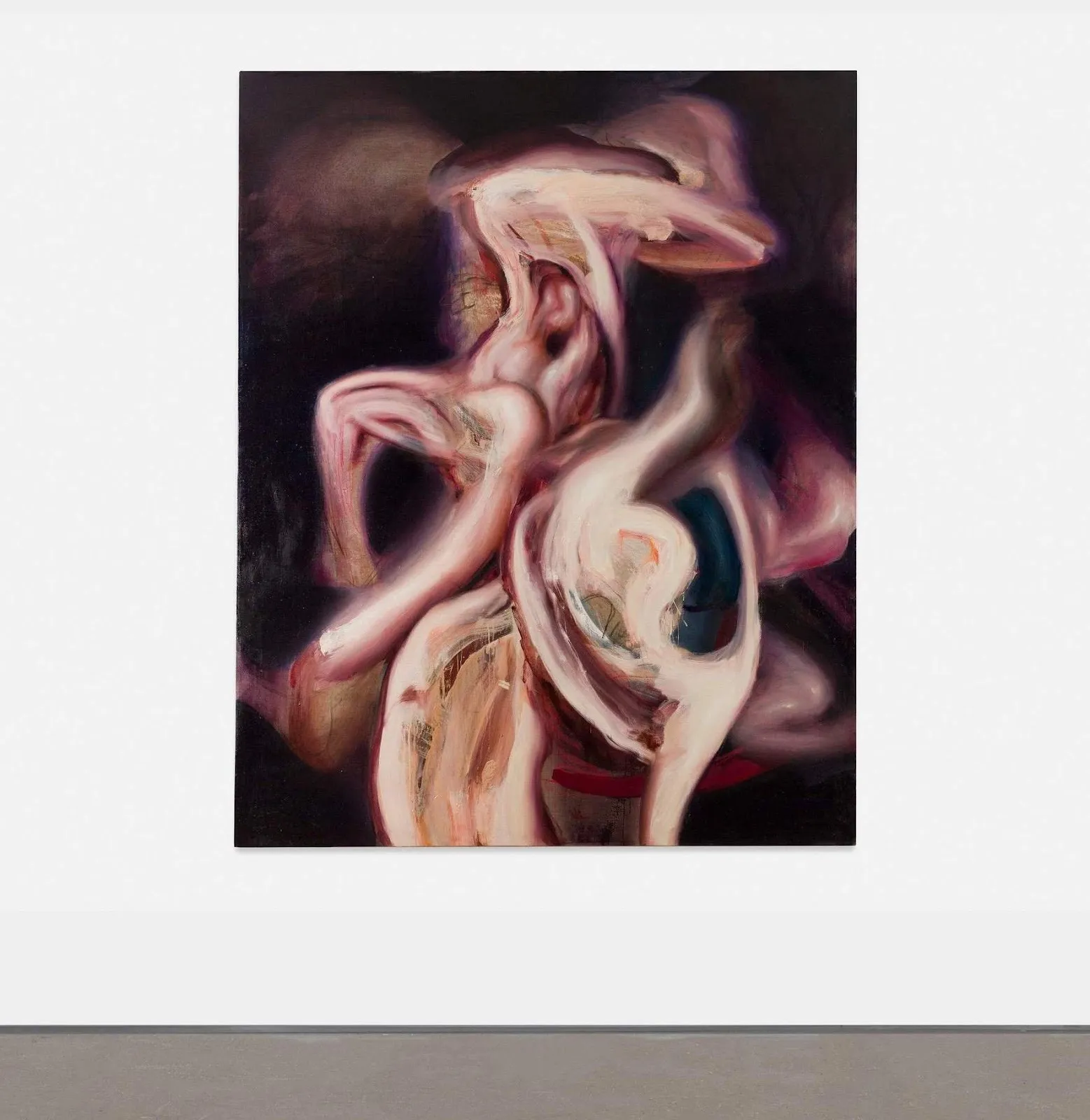 Rodrigo Ramírez, A Change That Yields Easy Separation (2025). Oil, acrylic, pastels, and charcoal on linen. 79 H x 63 W x 1 D in. Courtesy of the artist and Swivel Gallery.