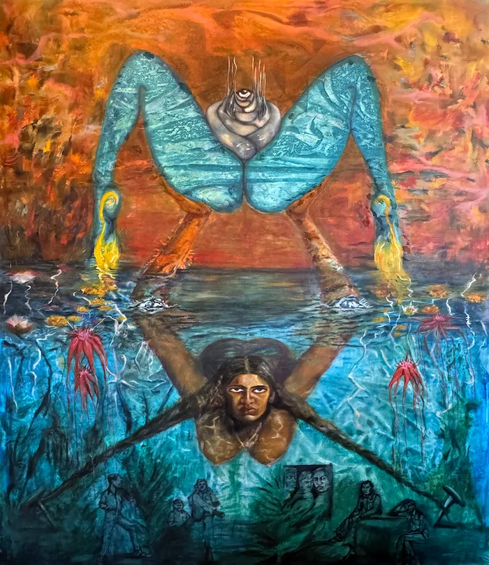 Annu Yadav, Self Replicating Organism (2025). Oil on canvas, 72 × 60 in. Courtesy of the artist and All Street Gallery.