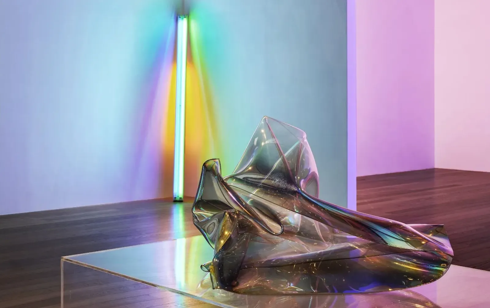 Installation view of light into space group exhibition at Nita Mukesh Ambani Cultural Centre presented by dia art foundation.