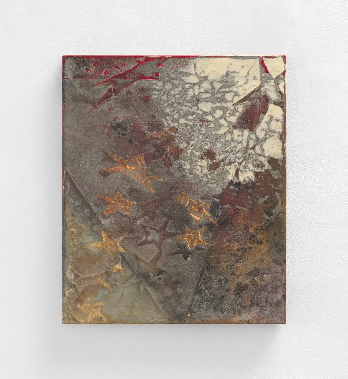 Jan Dickey, Champagne Cinnamon Ash, textured abstract painting in solo exhibition the high collapse at 5-50 gallery.