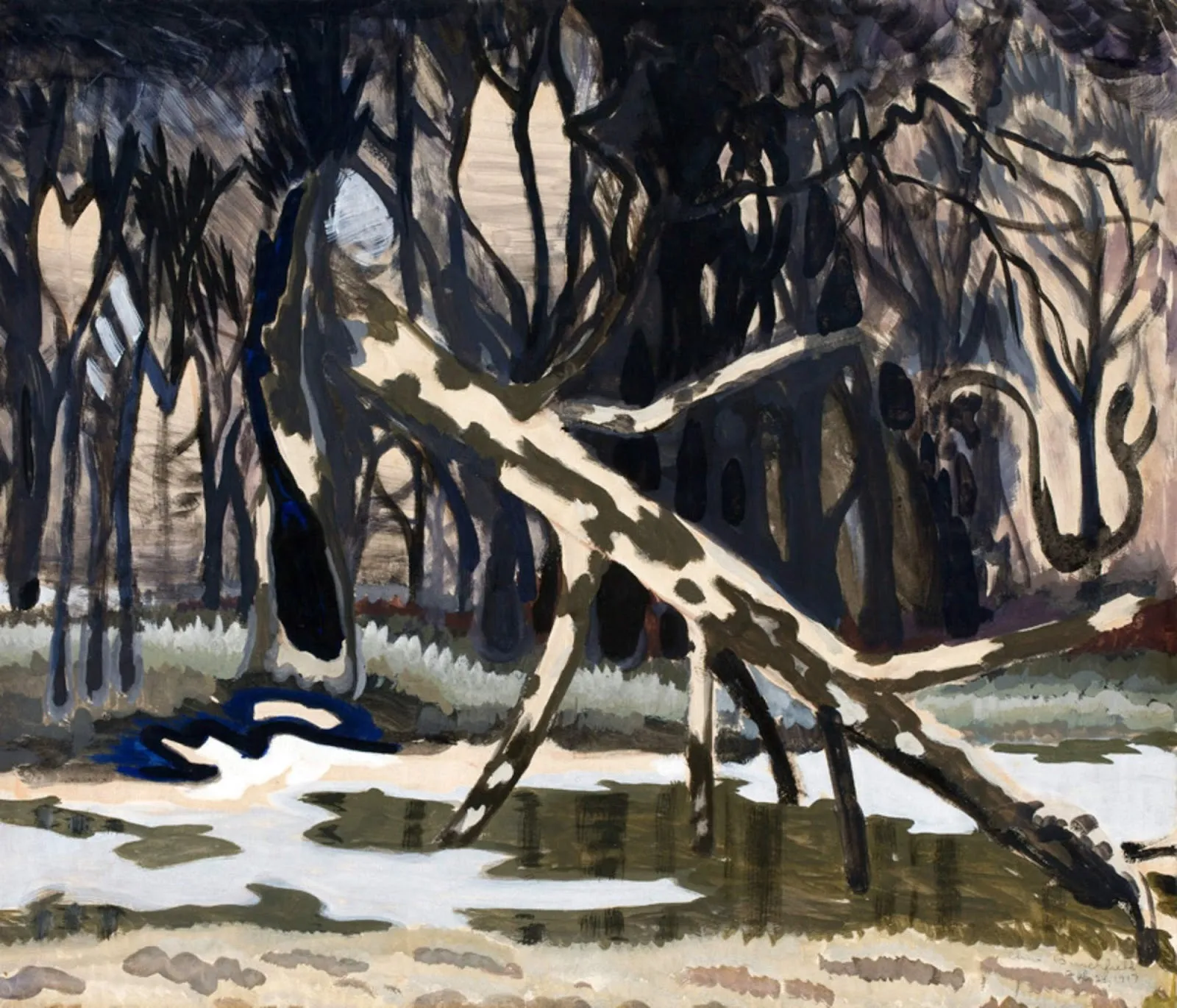 Charles Burchfield, A Fallen Tree, gift of the alex katz foundation in the group exhibition painting energy at portland museum of art.