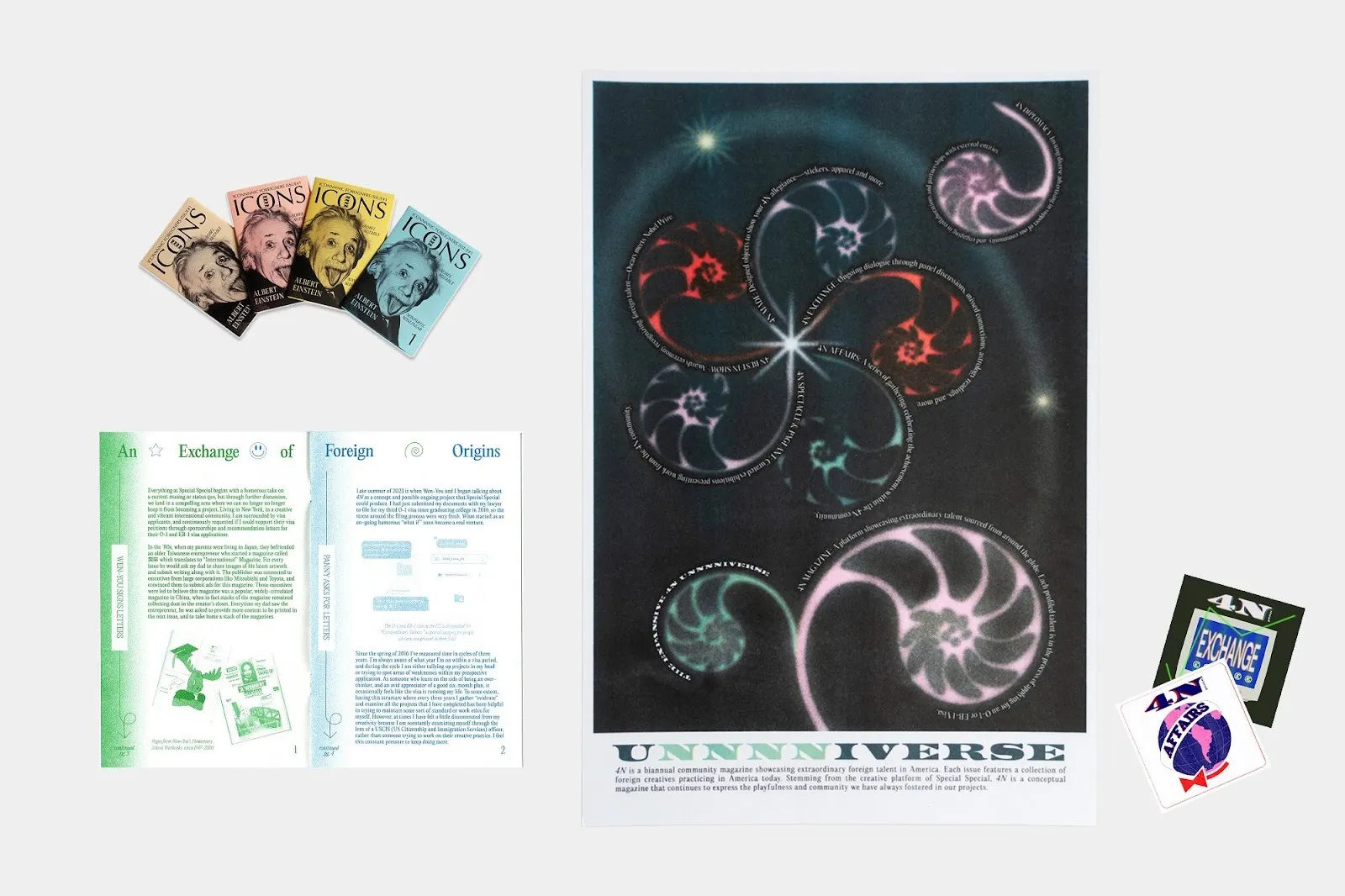 Elements designed by Panny for the 4N Universe, a project by Special Special which focuses on building community and showcasing emerging international talent.