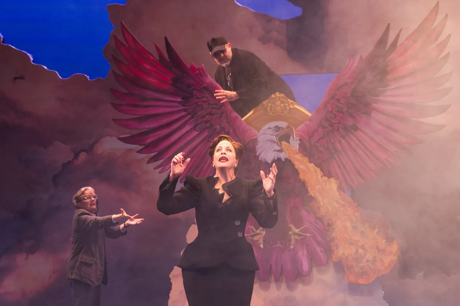 Jennifer Smith as Stage Manager, Jennifer Regan as Philanthropoid, Jason O’Connell as $#@%$. Photo by Travis Emery Hackett.