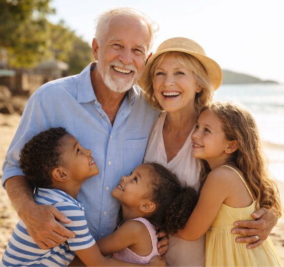 Grandchildren Hugging Their Grandparents