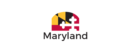 Stylized Maryland state flag icon above the word Maryland in black text.