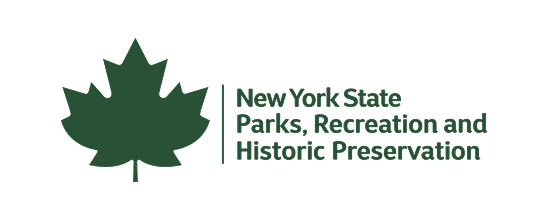 Logo with text reading New York State Parks, Recreation and Historic Preservation.