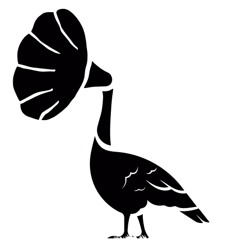 Black silhouette of a vintage gramophone with horn and turntable.