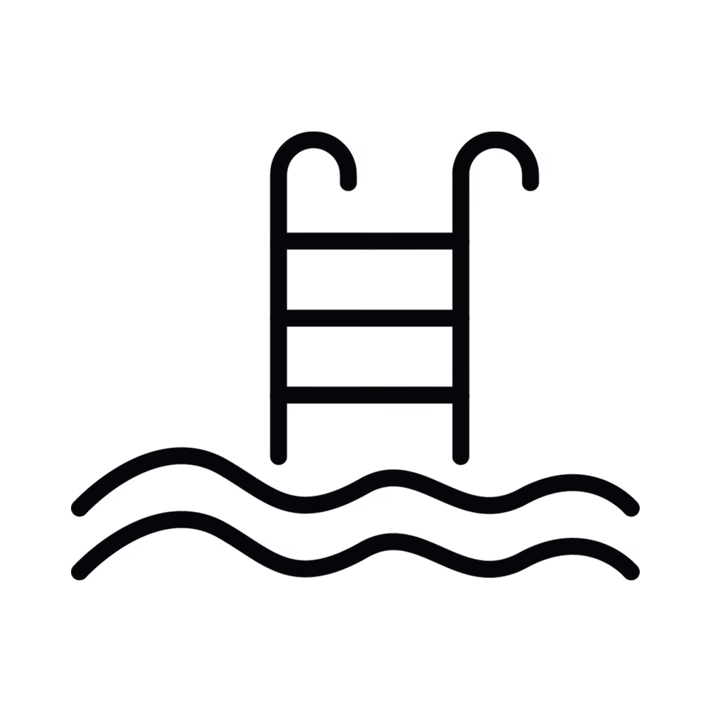 Icono de una escalera de piscina con olas de agua.