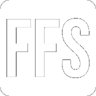 Witte letters FFS op een zwarte achtergrond.