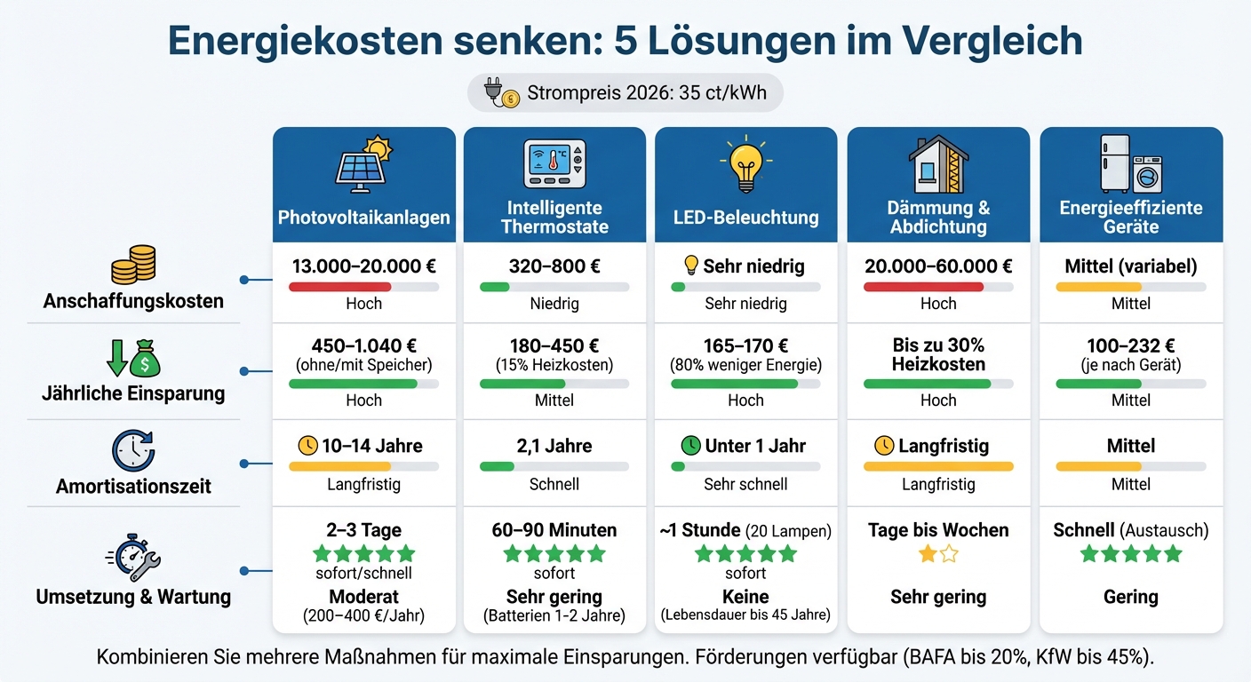 Energiesparmaßnahmen für Hausbesitzer: Kosten, Einsparungen und Amortisationszeit im Vergleich