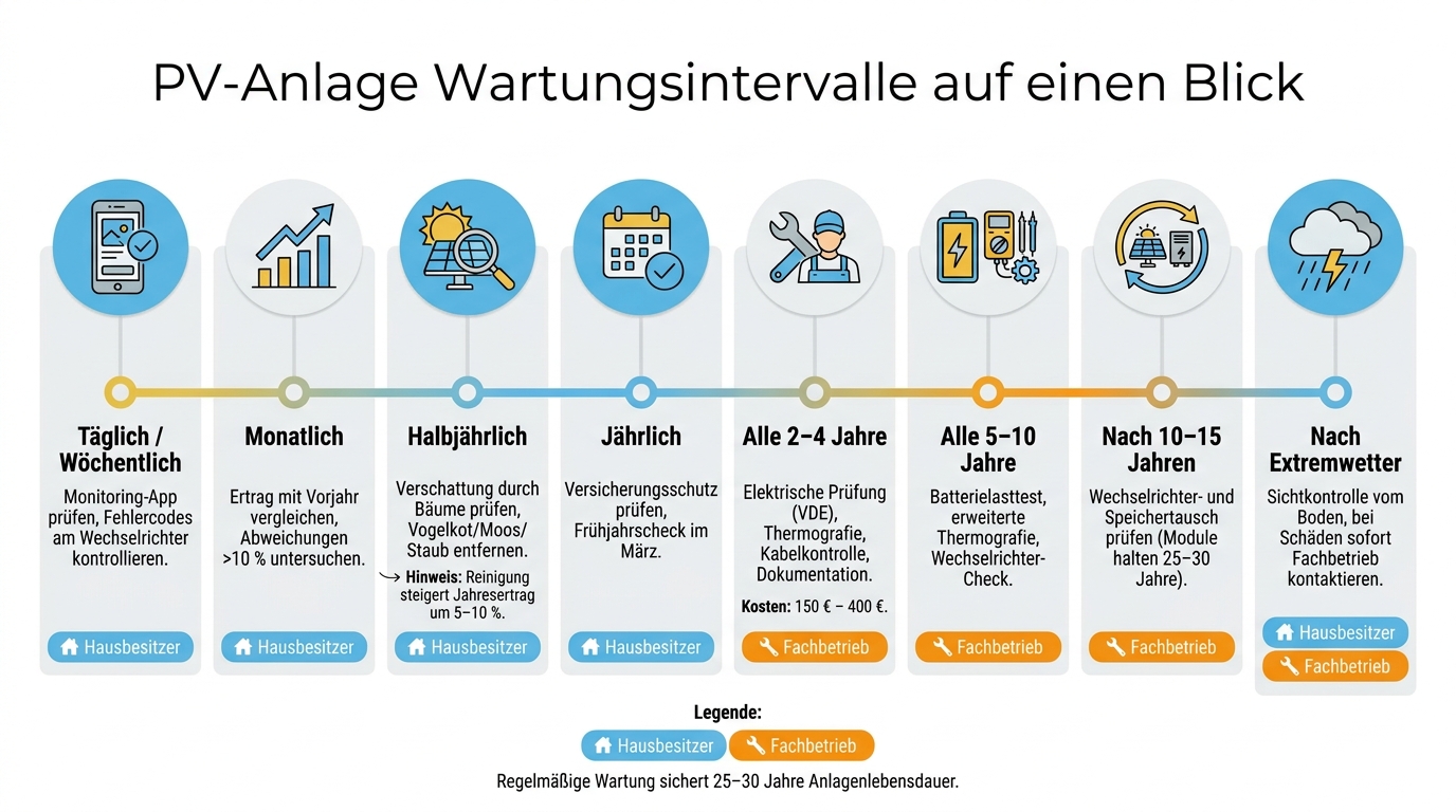 PV-Anlage Wartungsintervalle: Wer macht was & wann?