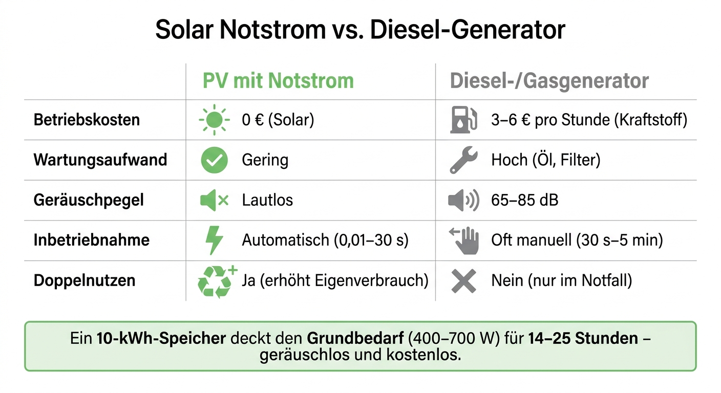 Solar Notstrom vs. Diesel-Generator: Der direkte Vergleich