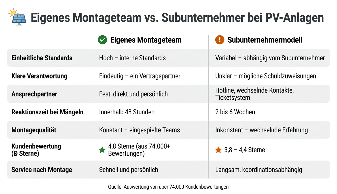 Eigenes Montageteam vs. Subunternehmer bei PV-Anlagen