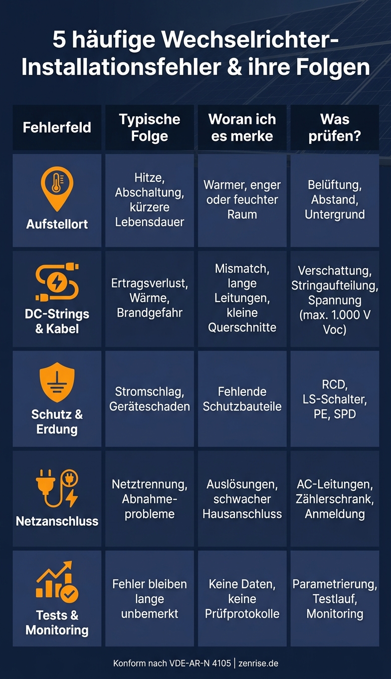5 häufige Wechselrichter-Installationsfehler & ihre Folgen
