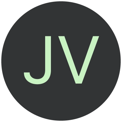 Circle icon with light green letters 'JV' on a dark gray background.