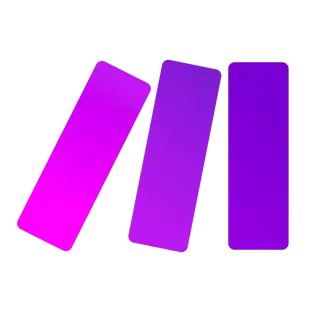 Three white rectangular blocks arranged on a purple background, with the left block tilted to the left and the middle block slightly tilted to the right.