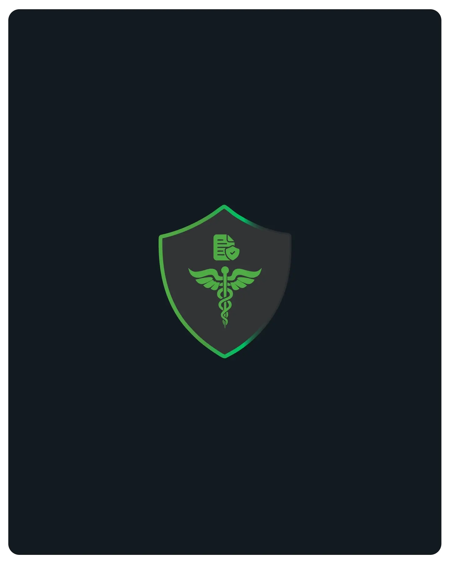 Shield icon with green medical caduceus and document symbol, representing health data protection.