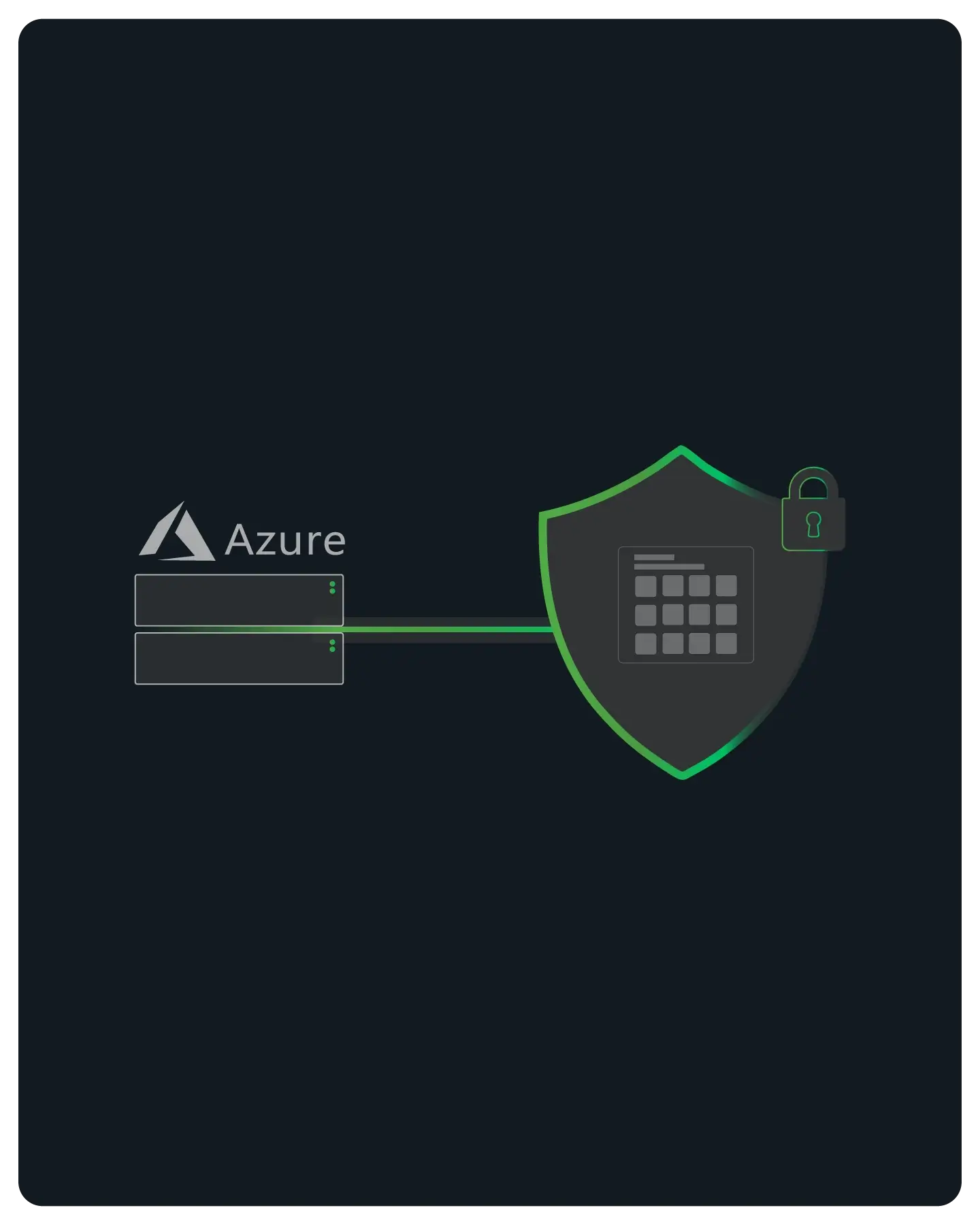 Diagram showing Azure logo connected to a shield with a lock, symbolizing secure cloud services.