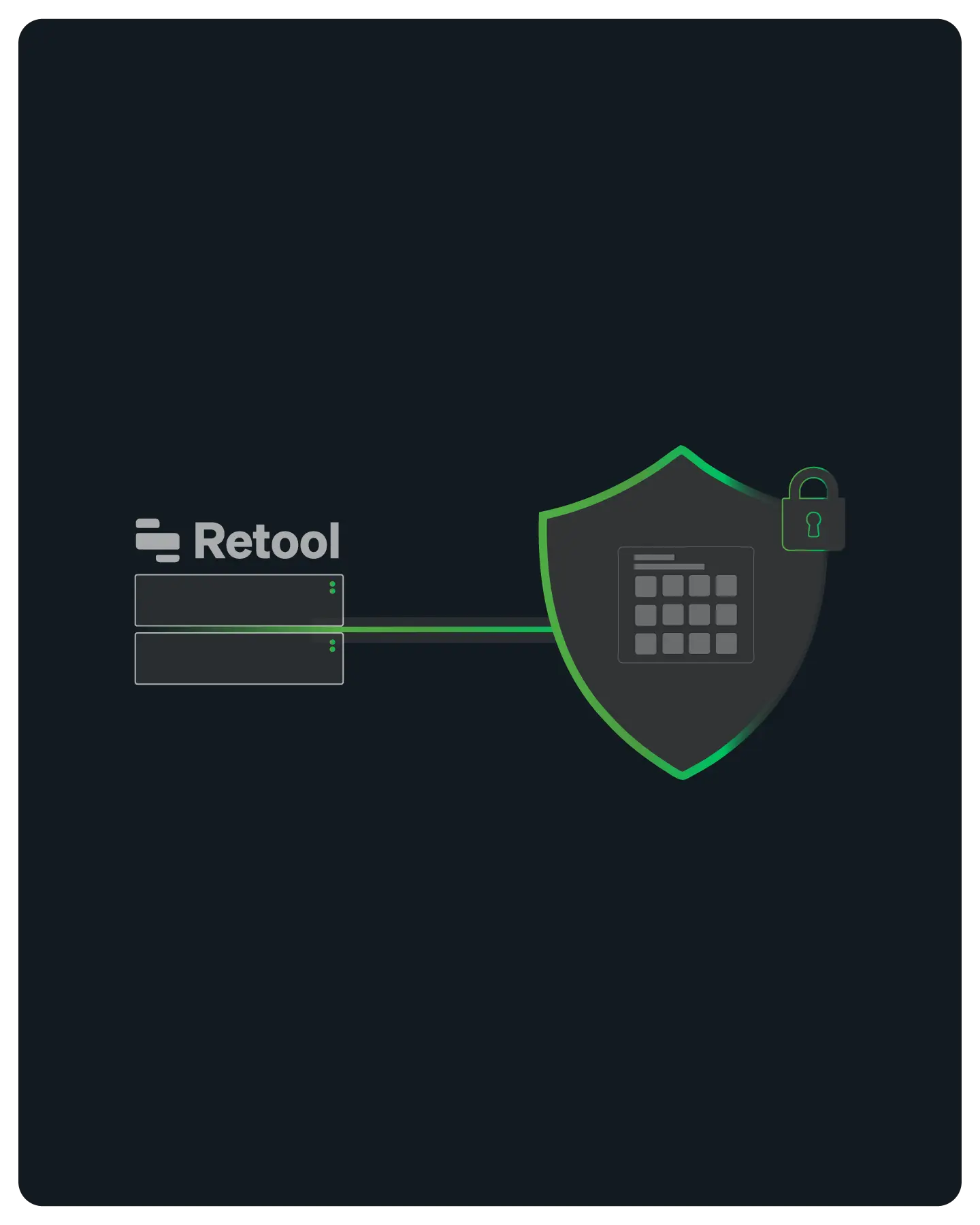 Diagram showing Retool connected to a shield icon with a calendar inside, symbolizing secure integration.