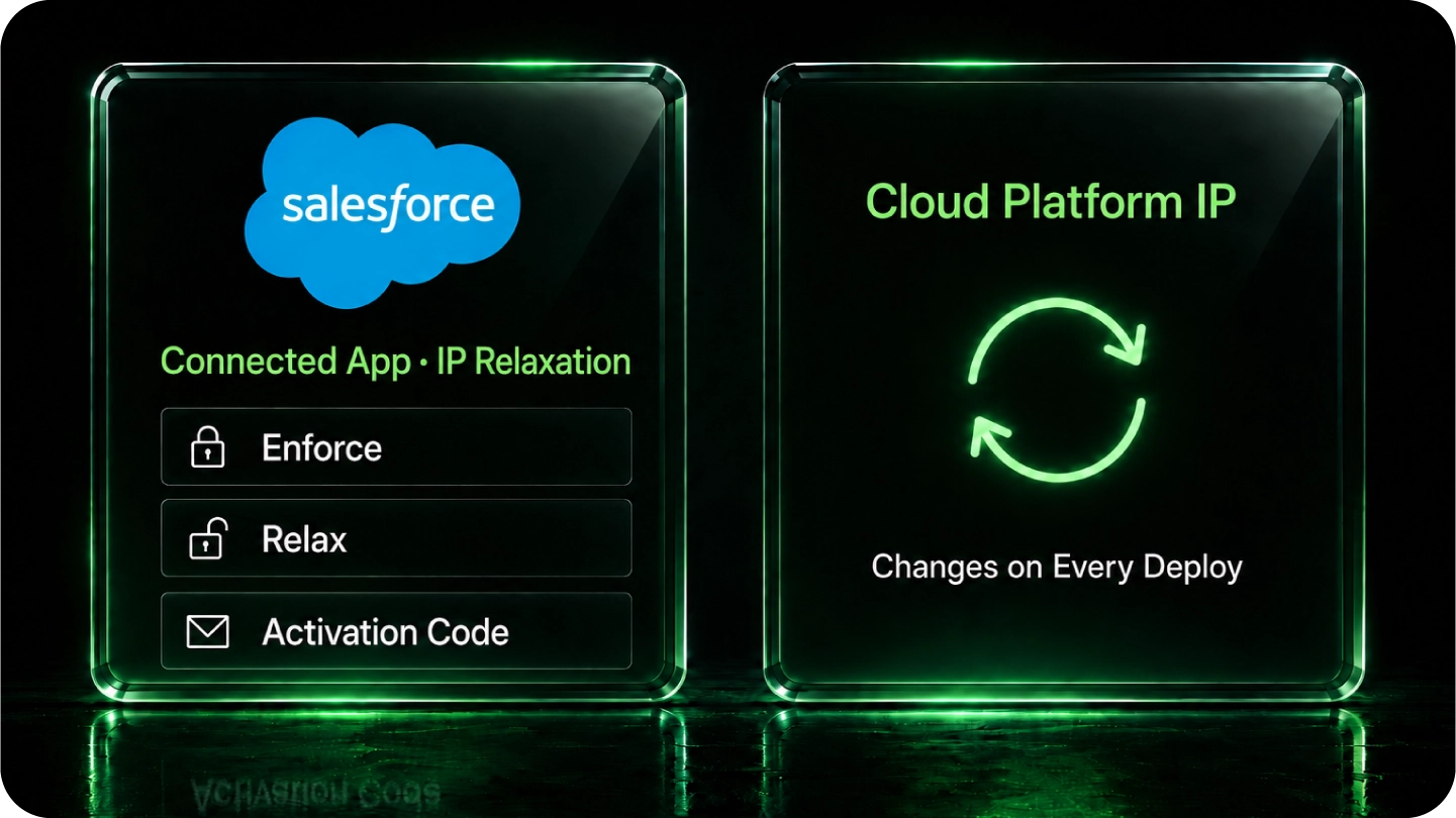 Salesforce Connected App IP relaxation setting compared against a rotating cloud platform IP