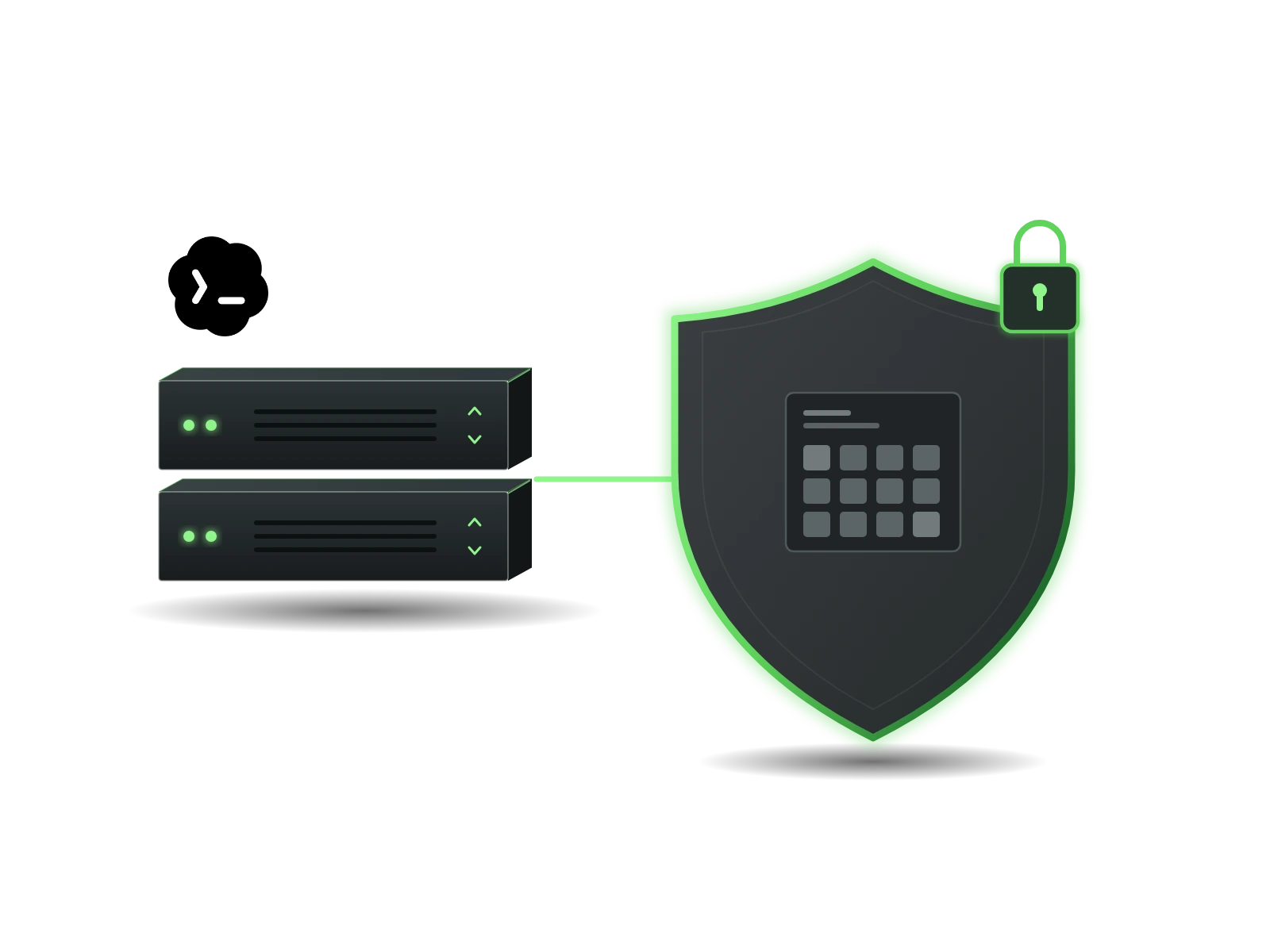 Codex servers connect through a green network path to a shield and lock.
