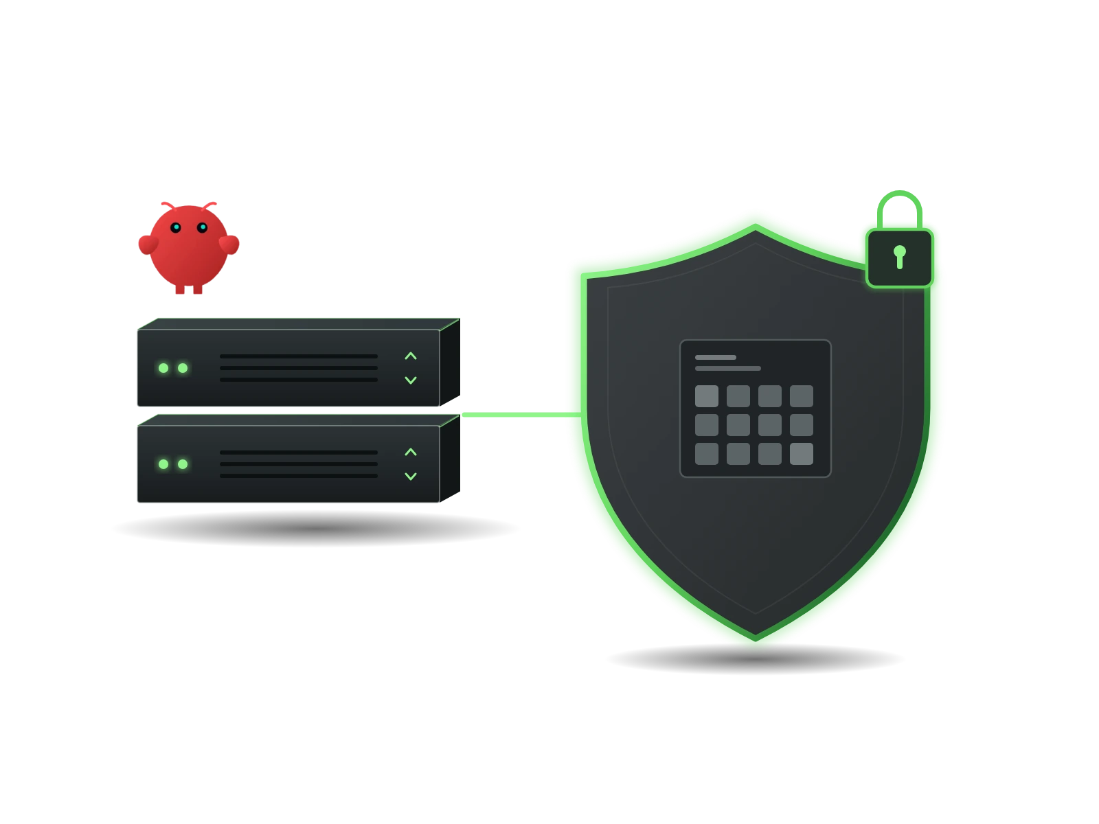 OpenClaw servers connected through a green path to a shield and lock.