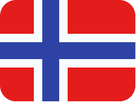 Norwegian flag with a blue cross outlined in white on a red background.