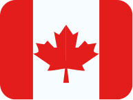 Flag of Canada featuring a red maple leaf centered on a white square with red vertical bars on each side.