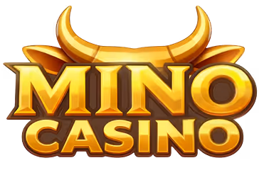 Logo of MINO CASINO with golden text and stylized bull horns above the word MINO.