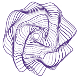 Abstract purple spiral ribbon design forming a geometric flower-like shape on a transparent background.