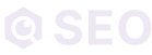 Icon of a magnifying glass over a hexagon next to the text SEO.