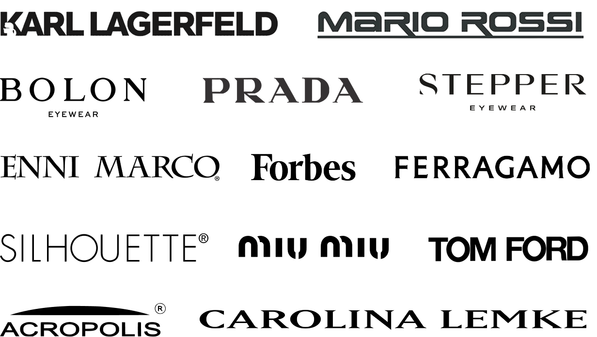 бренди окулярів в OPTIQUE-Karl Lagerfeld, Mario Rossi, Bolon, Prada, Stepper, Forbes, Ferragamo, Silhouette, Miu Miu, Tom Ford, Acropolis,Carolina Lemke