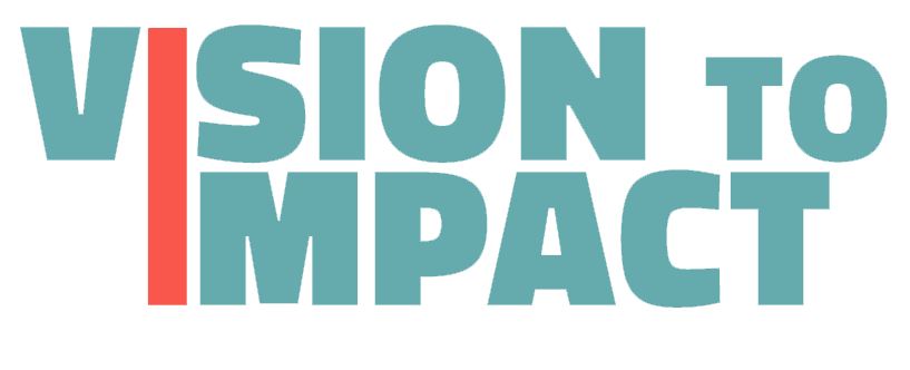 "Vision to Impact" text with a vertical red bar between the letters V and S.
