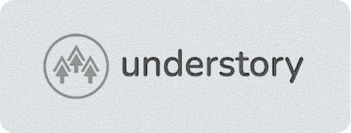 A white speech bubble with the words understory on it.