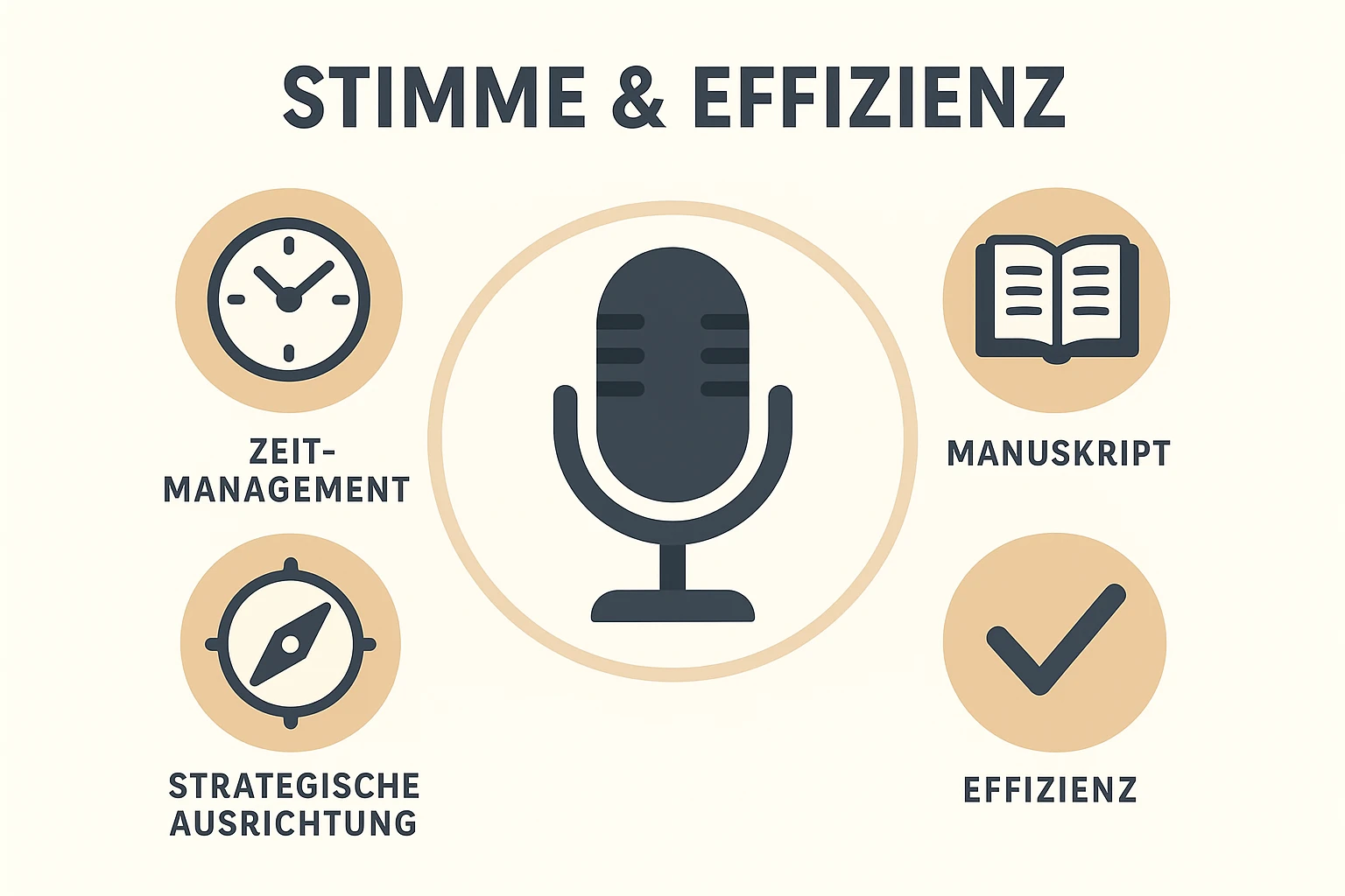 Illustration, die die zentrale Rolle der authentischen Stimme, des Zeitmanagements und der strategischen Ausrichtung im Manuskriptfeedback-Prozess darstellt.