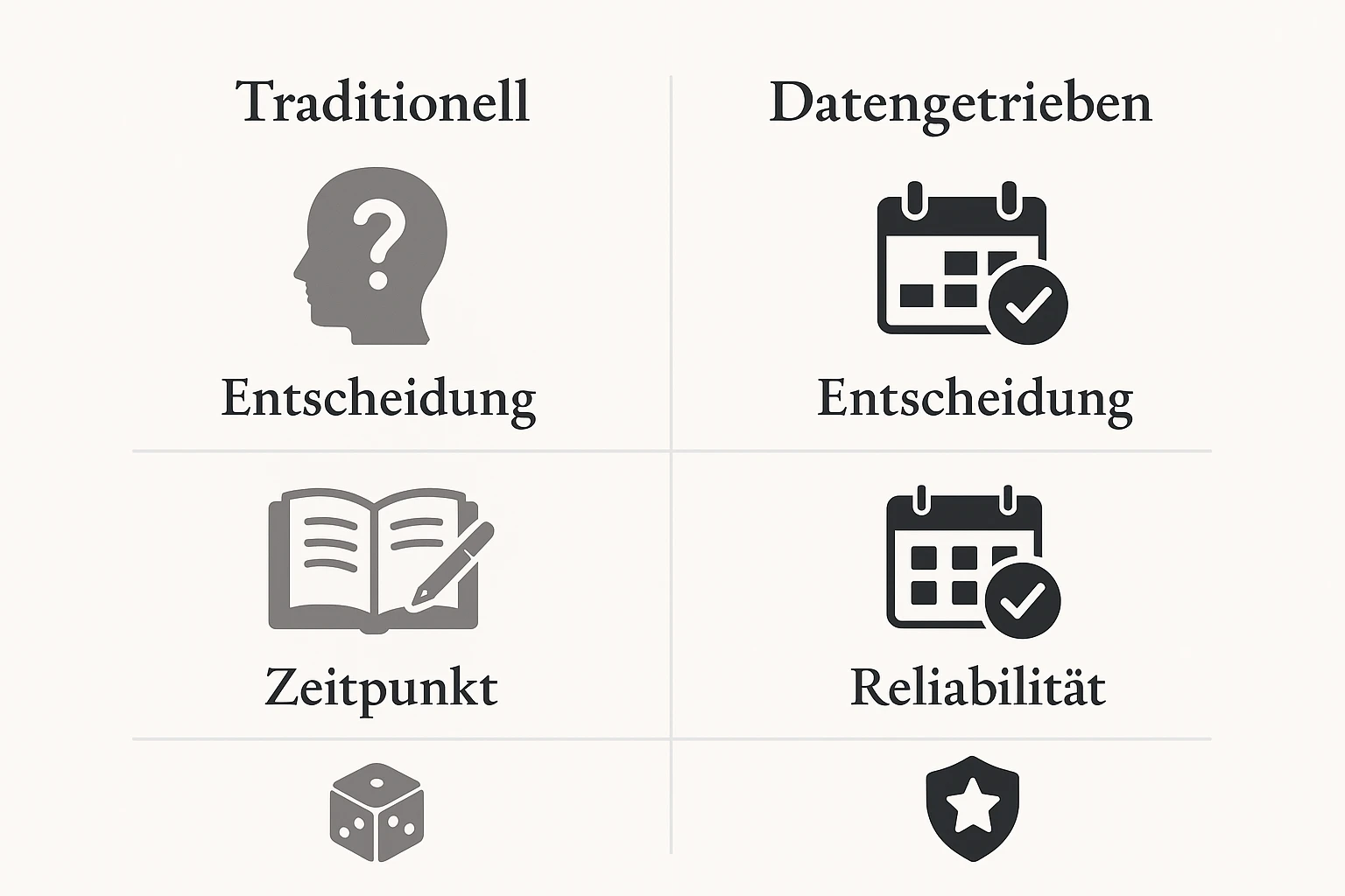 Vergleich von subjektiven Entscheidungen traditioneller Verlage mit datenbasierten Tests von Remote Verlag zur besseren Marktrelevanz.