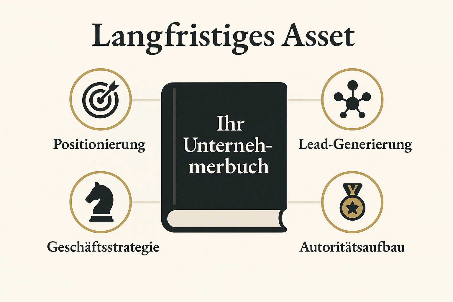 Grafik Unternehmerbuch als zentrales Asset mit vier strategischen Einsatzbereichen